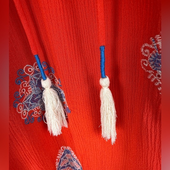 Miss Me Orange Sleeveless Shirt Dress Pockets Embroidered Women's Size M BOHO - Picture 3 of 12